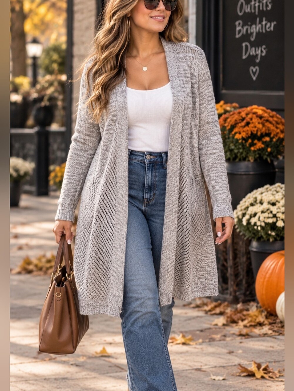 Tahari Open Front Knit Cardigan 1X Long Sleeve Pockets